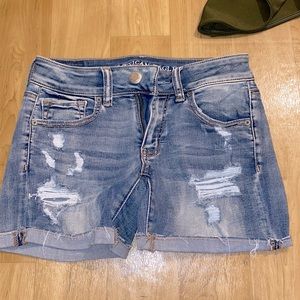 American Eagle Standard Rise Ripped Midi Shorts